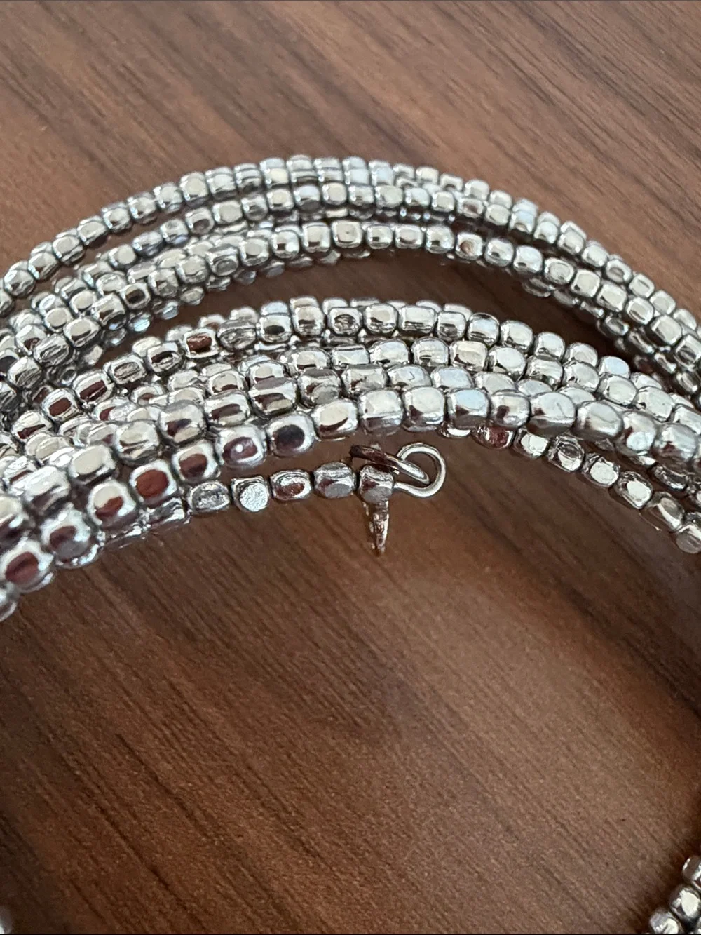 Stella and Dot Signature Silver Beaded Multi-Strand Wrap Bracelet Double Hearts